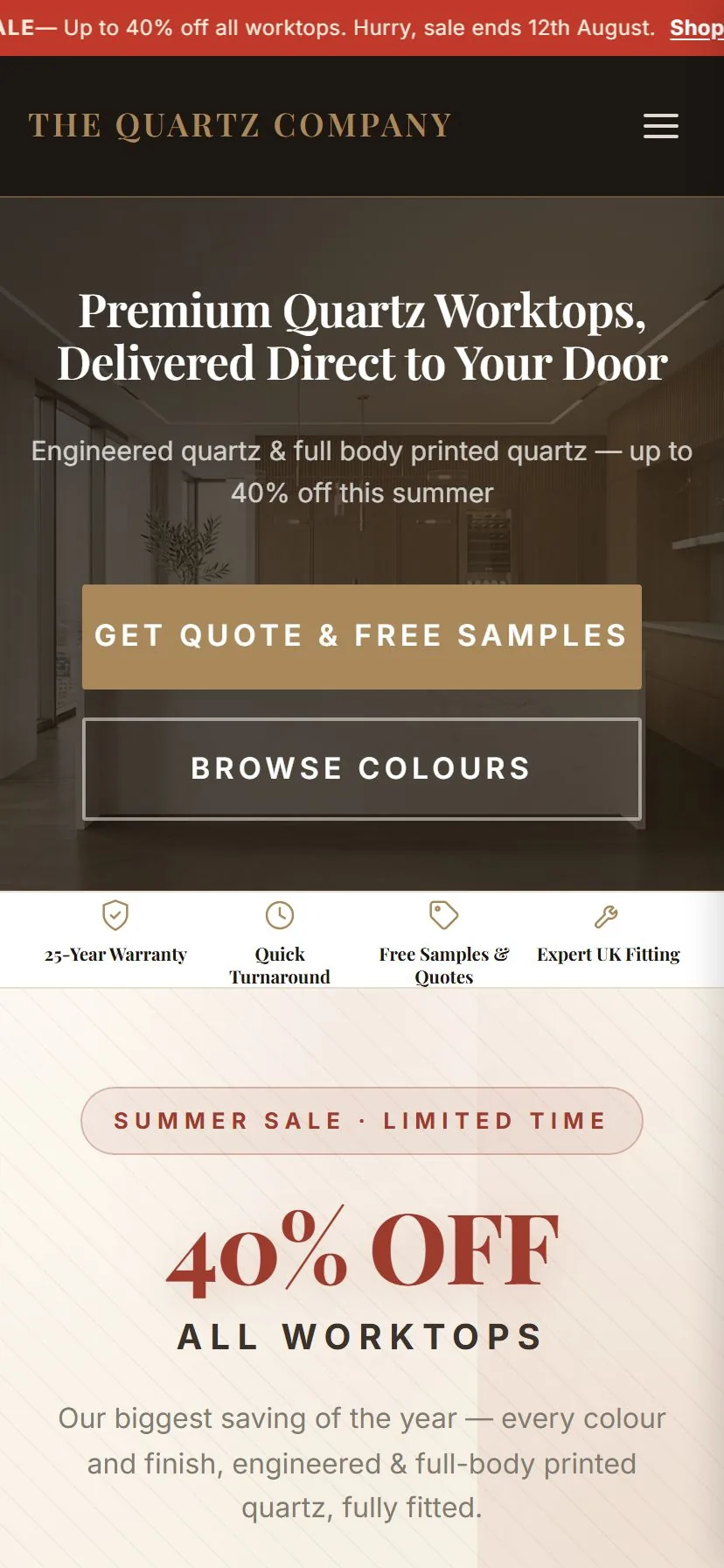 The Quartz Company homepage on mobile.