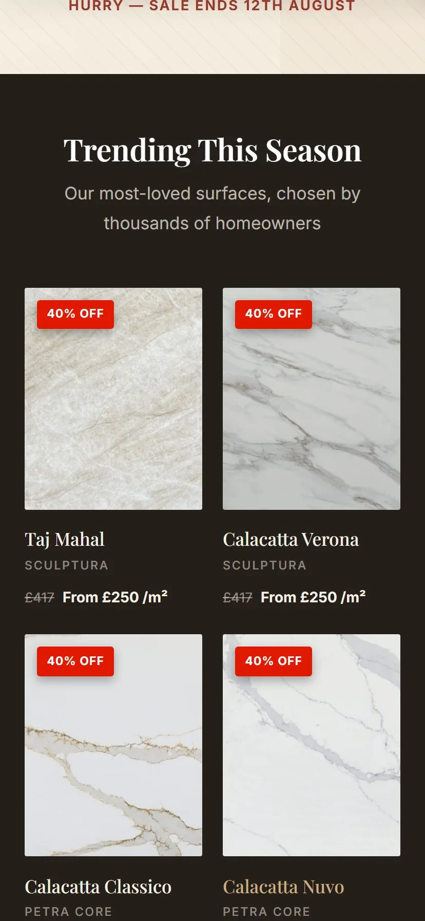 The Quartz Company product and information sections on mobile.